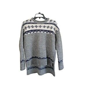 Ann Taylor Loft Fair Isle Grey Knit Wool Blend Sweater Size S